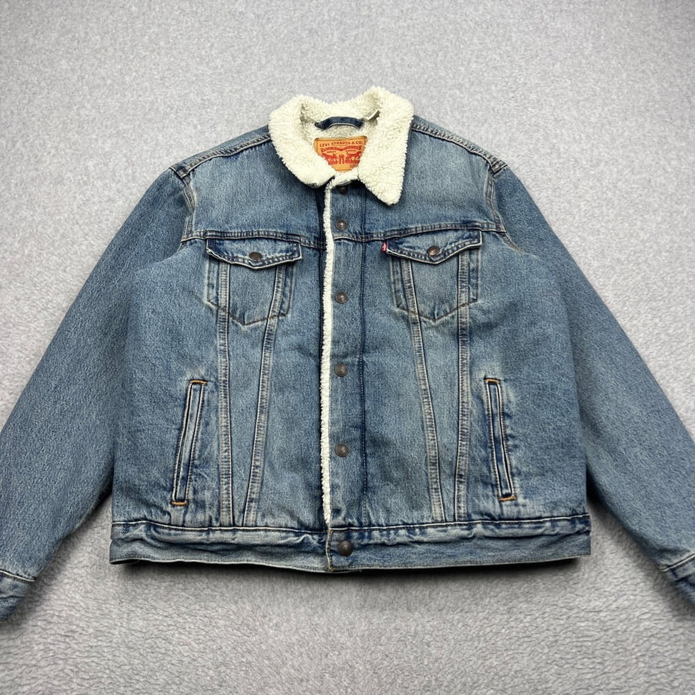 Levis Type III Trucker Jacket Mens Large Blue Sherpa Lined Heavy Denim 16365